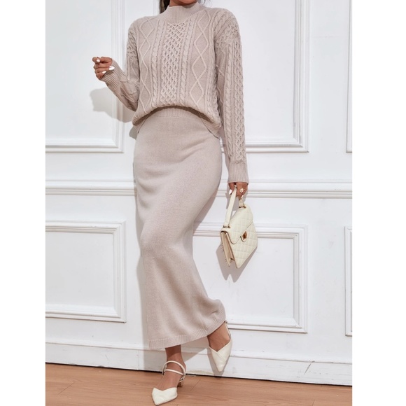 Rouge! Sweaters - 2 Piece Knit Skirt Set Blush Color Long Skirt & Cable Knit Set